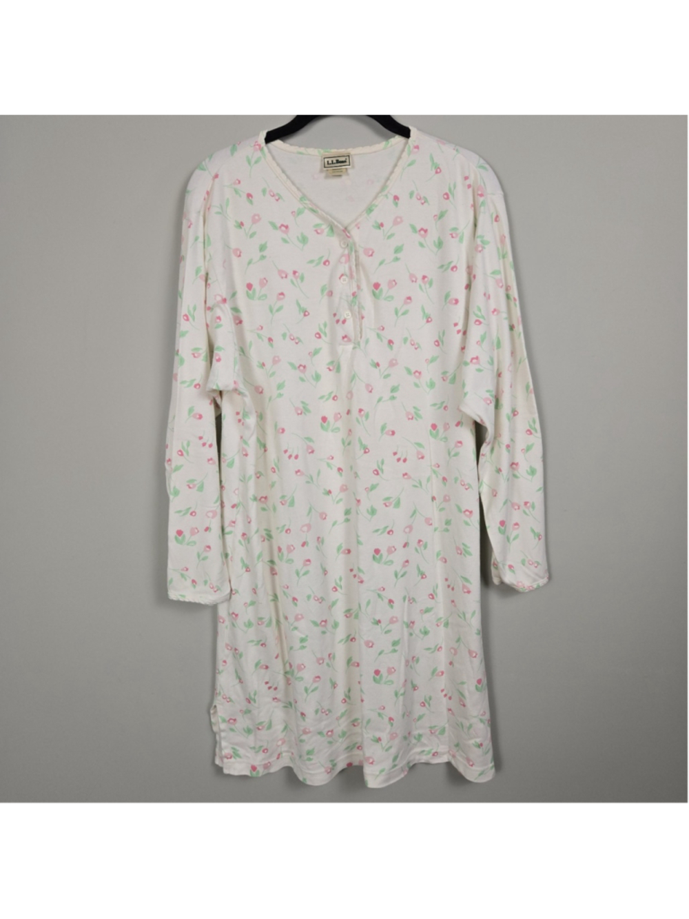 LL Bean Womens Cotton Floral Nightgown Size Medium White 90s Cottagecore Country